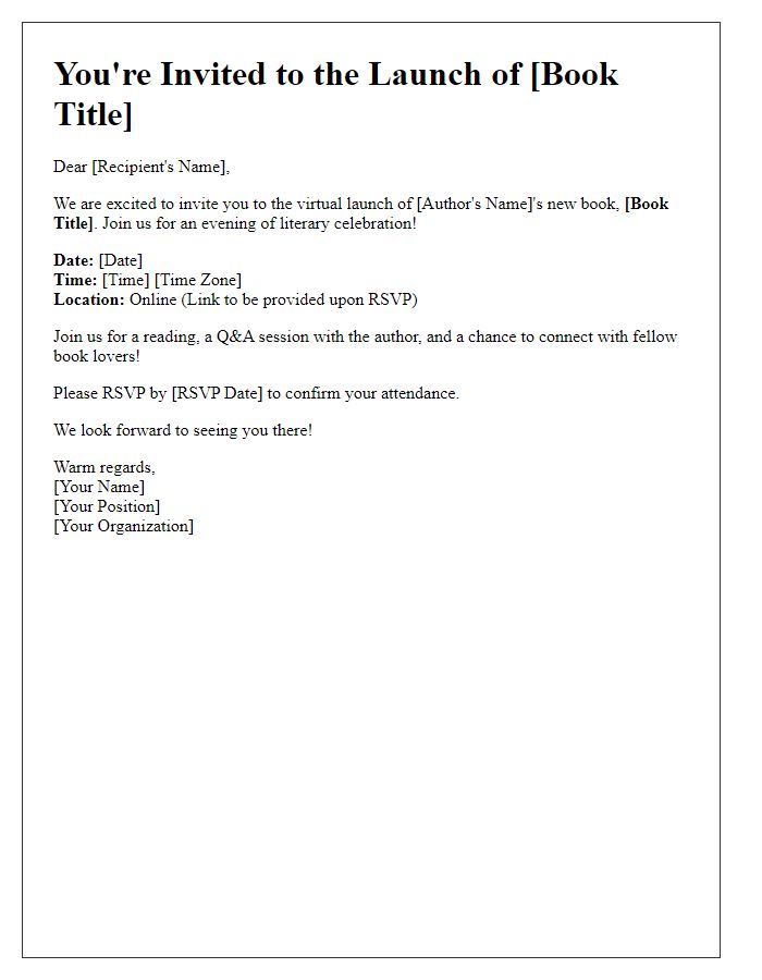 Letter template of virtual invite for an online book launch