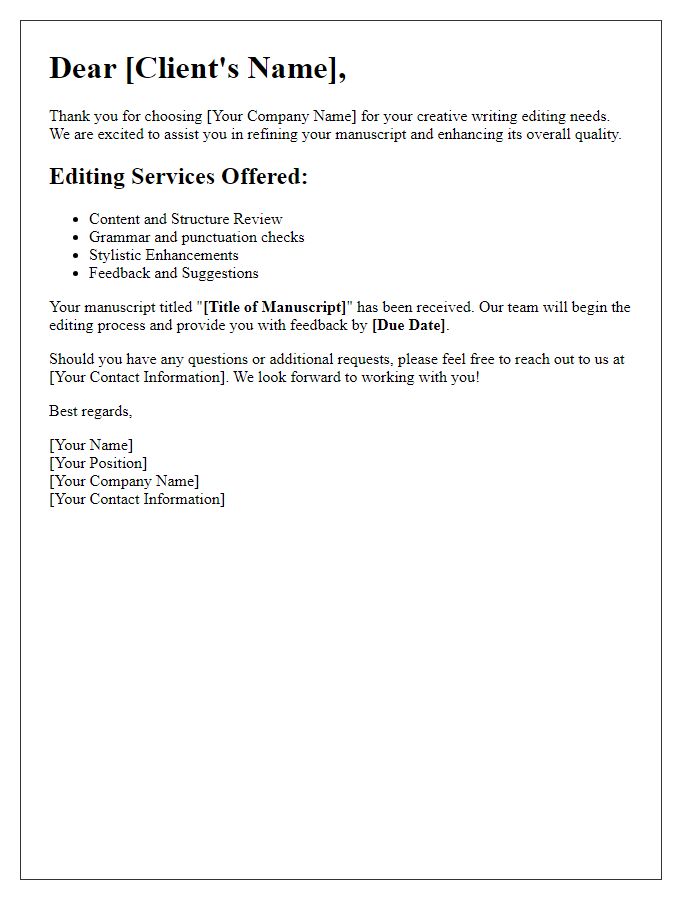 Letter template of creative writing editing service