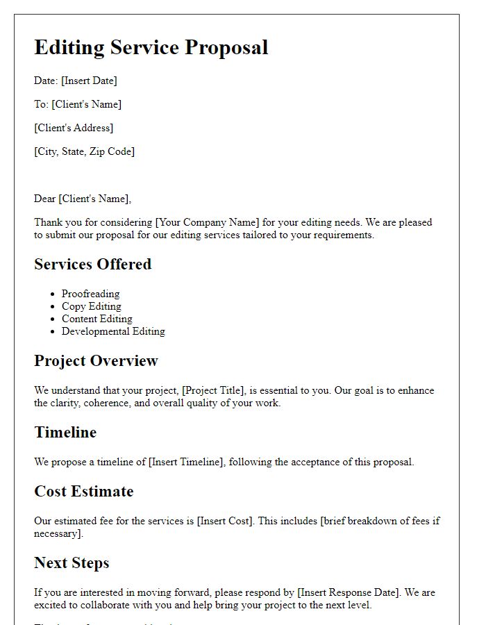 Letter template of editing service proposal