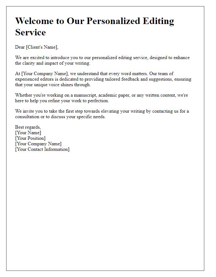 Letter template of personalized editing service introduction