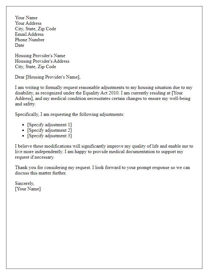 Letter template of formal request for reasonable adjustments for disability in housing.