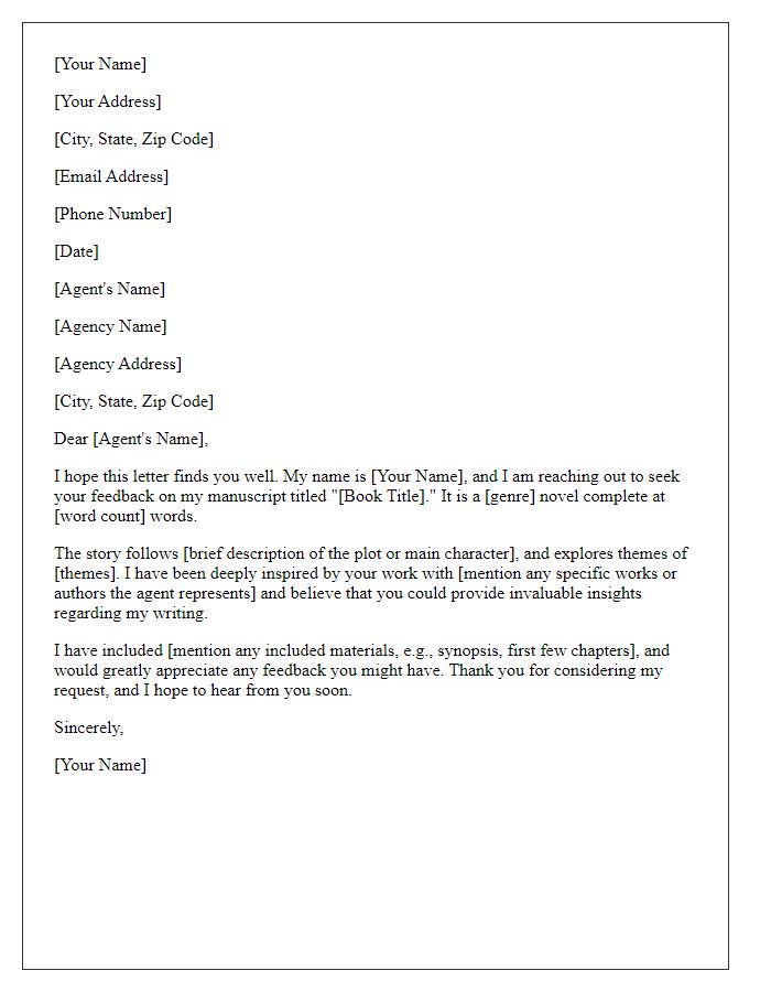 Letter template of introduction to a literary agent seeking feedback