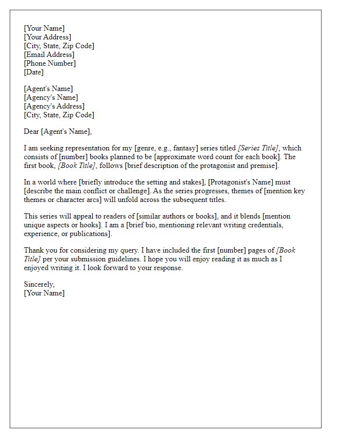 Letter template of query to a literary agent for a series proposal