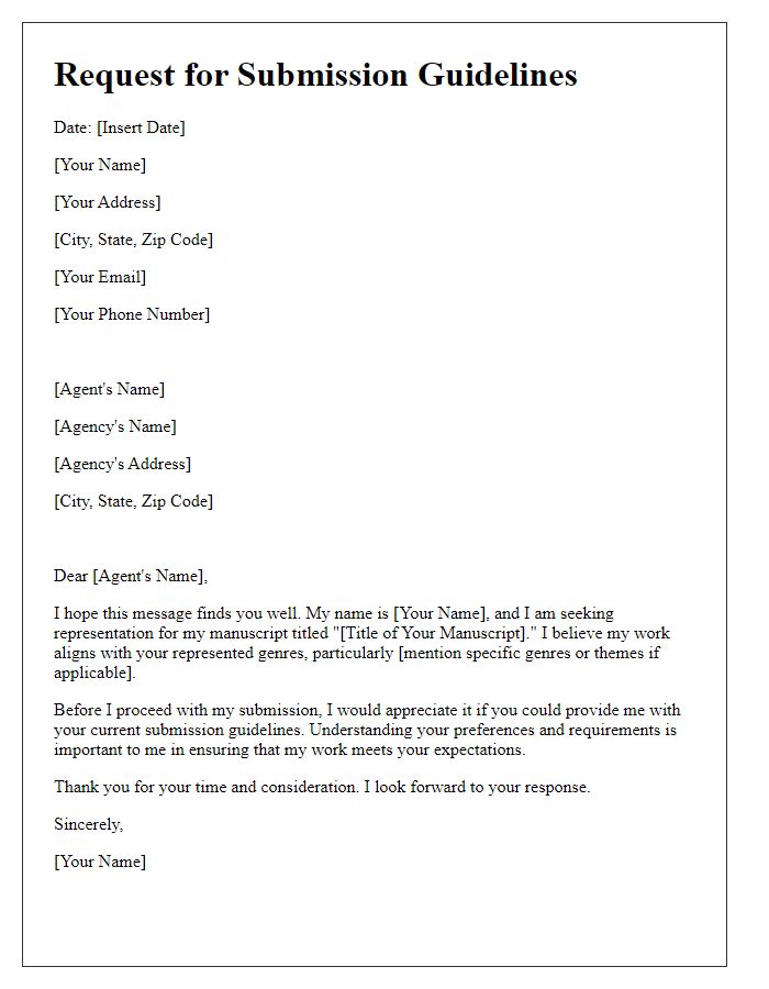 Letter template of request for a literary agents submission guidelines