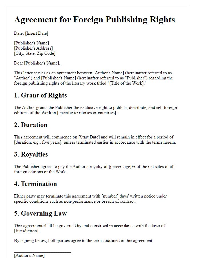 Letter template of agreement for foreign publishing rights