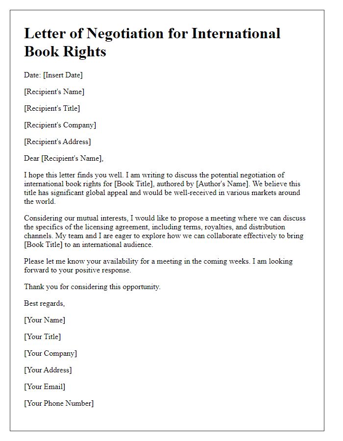 Letter template of negotiation for international book rights