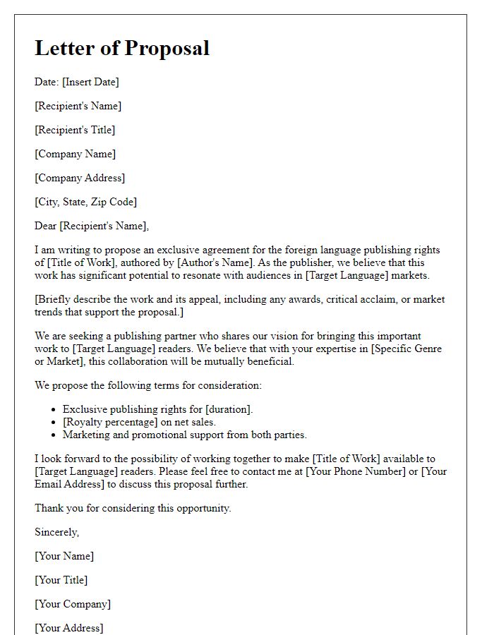 Letter template of proposal for foreign language publishing rights