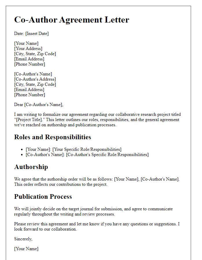 Letter template of academic co-author arrangement