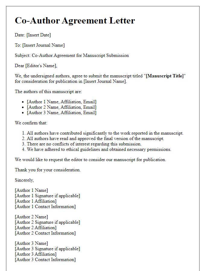 Letter template of co-author agreement for journal submission