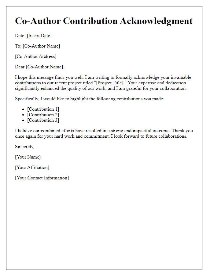 Letter template of co-author contribution acknowledgment