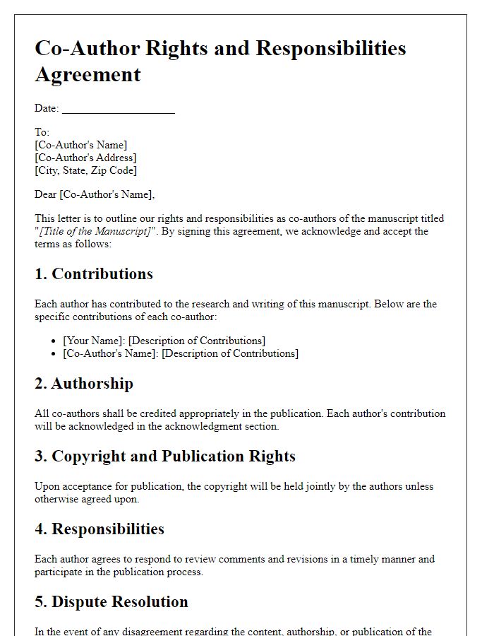 Letter template of co-author rights and responsibilities