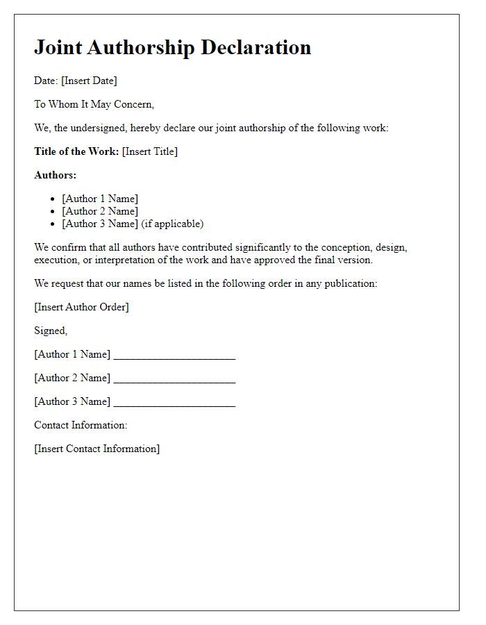 Letter template of joint authorship declaration