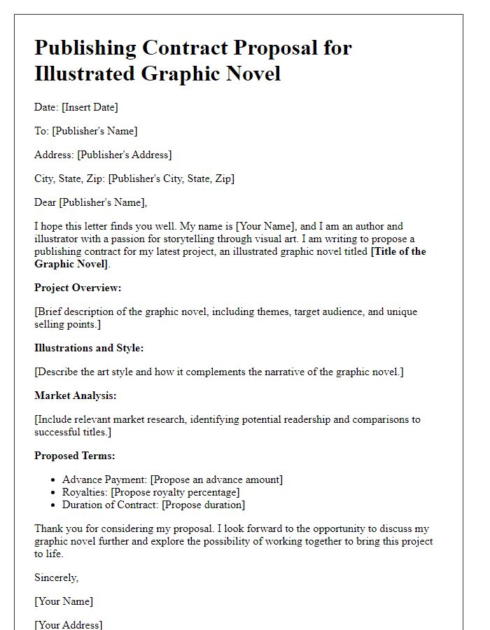 Letter template of publishing contract proposal for an illustrated graphic novel.