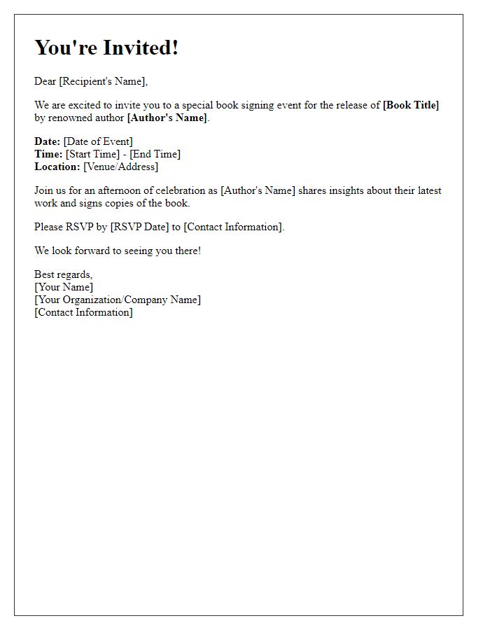 Letter template of invitation to a book signing event