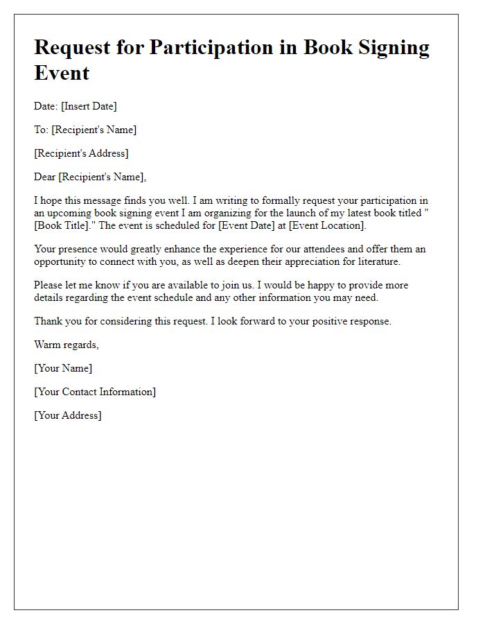 Letter template of request for book signing event participation