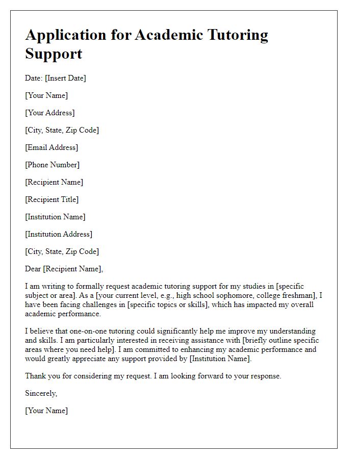 Letter template of application for academic tutoring support