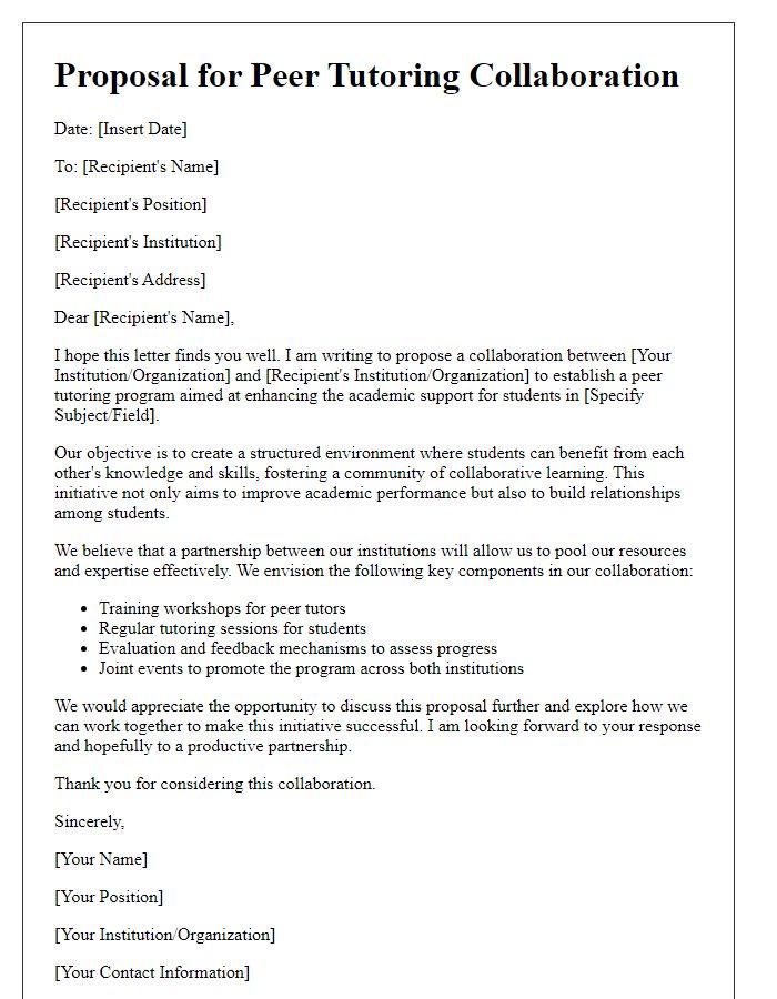 Letter template of proposal for peer tutoring collaboration