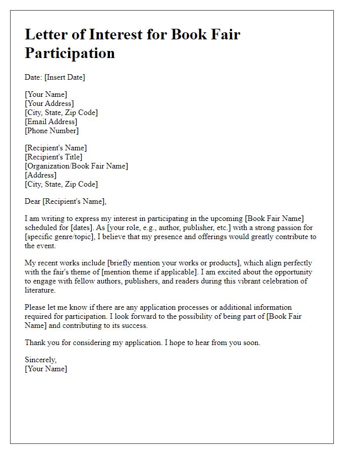 Letter template of interest in book fair participation