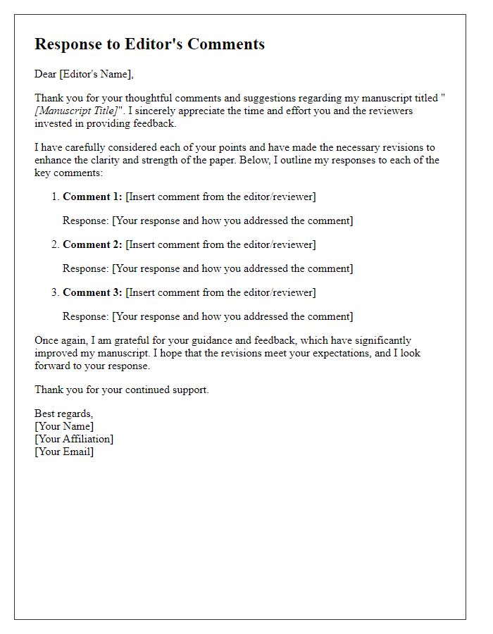 Letter template of caring feedback response to editor's comments