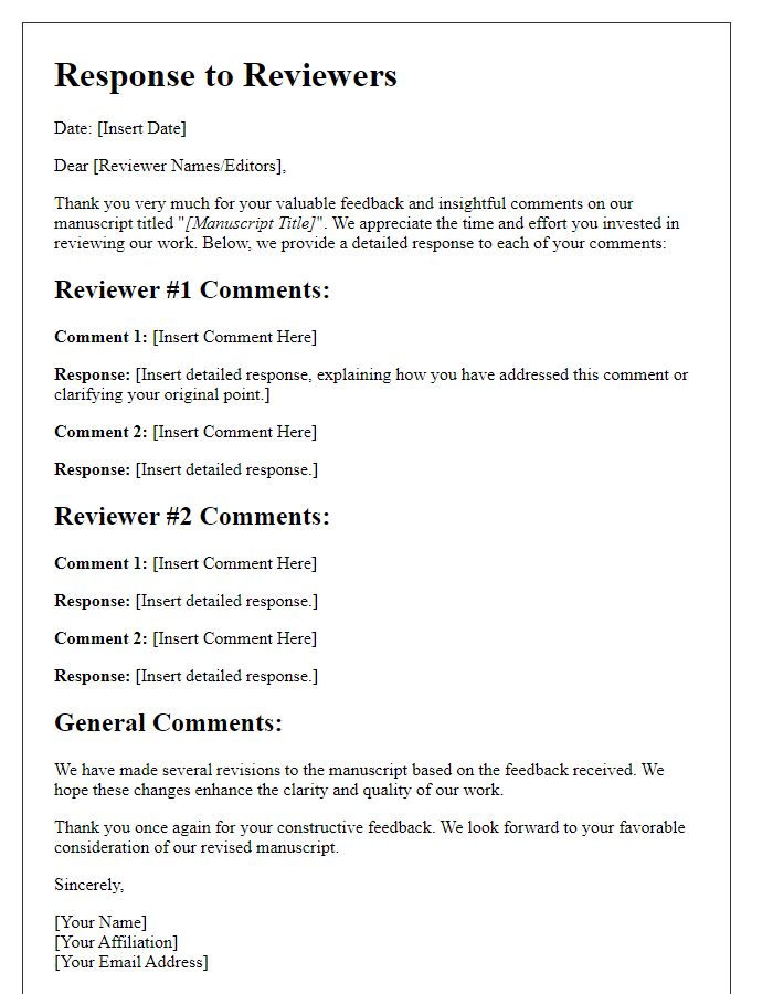 Letter template of detailed feedback reply to reviewers