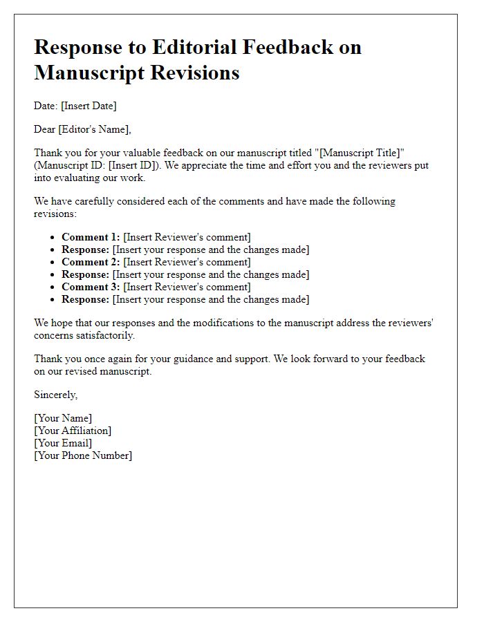 Letter template of response to editorial feedback on manuscript revisions