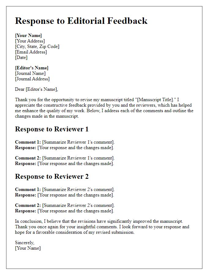 Letter template of thorough response to editorial feedback