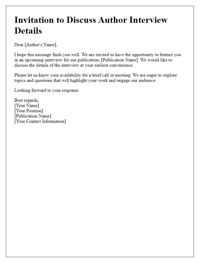 Letter template of invitation to discuss author interview details