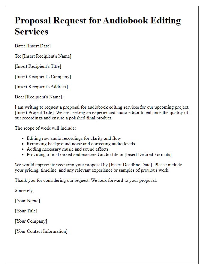 Letter template of proposal request for audiobook editing services