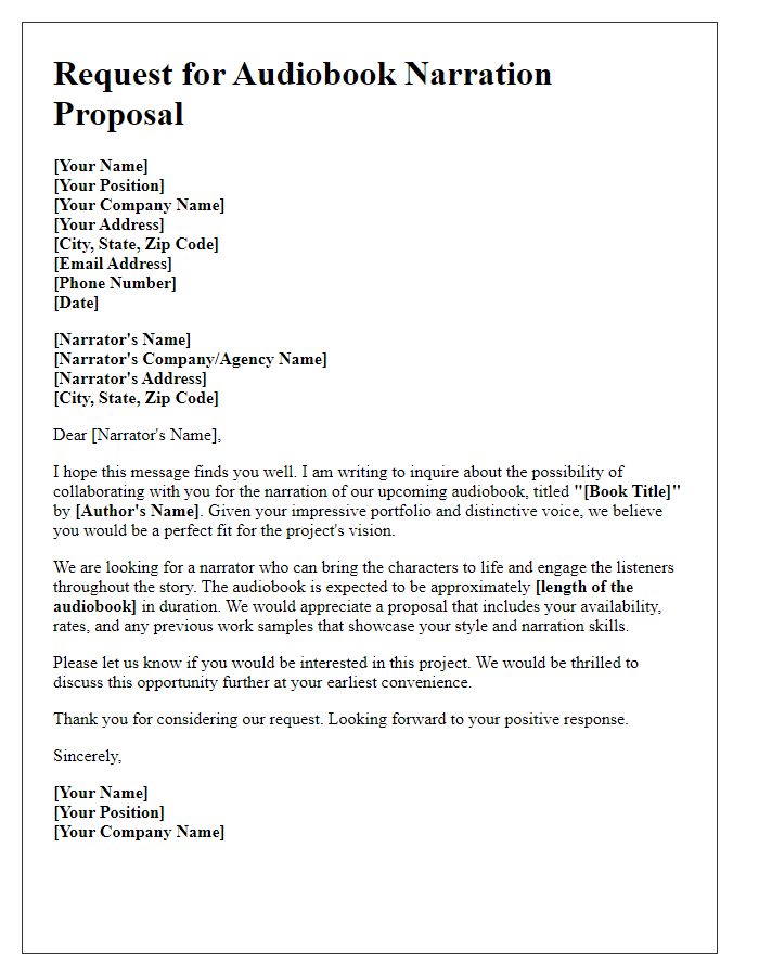 Letter template of request for audiobook narration proposal