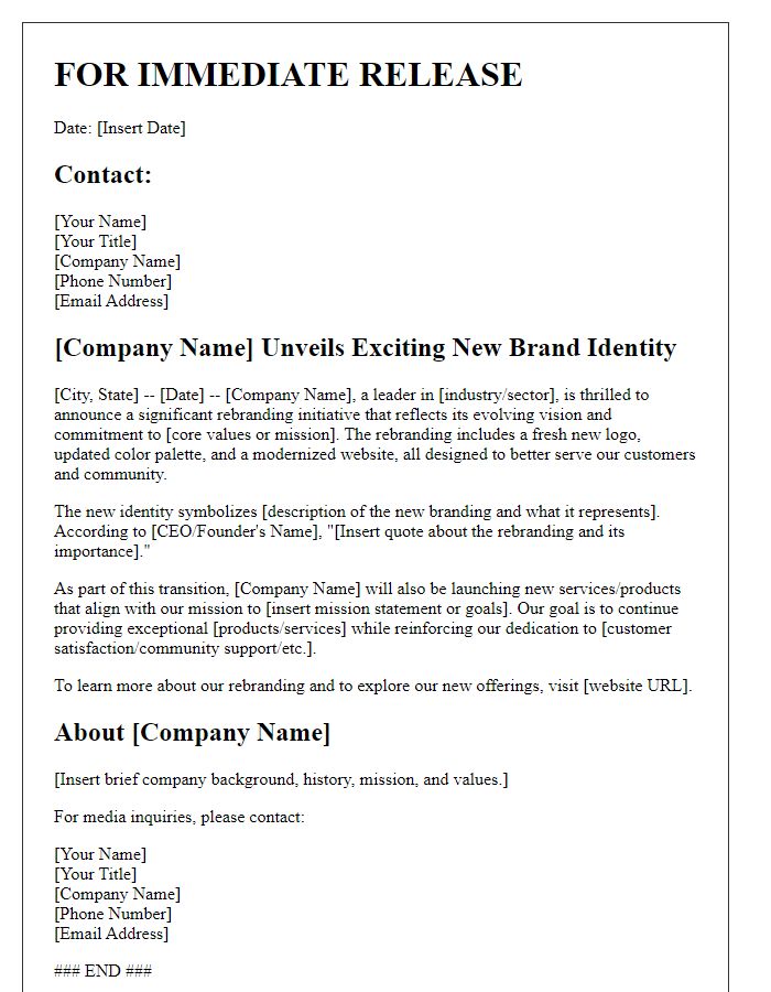 Letter template of press release for brand rebranding