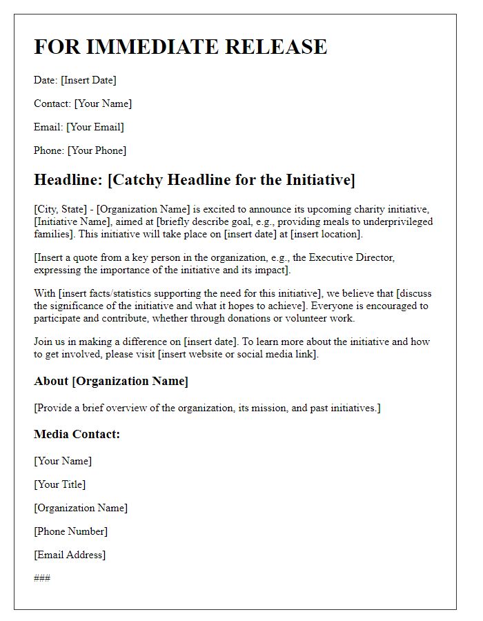 Letter template of press release for charity initiative