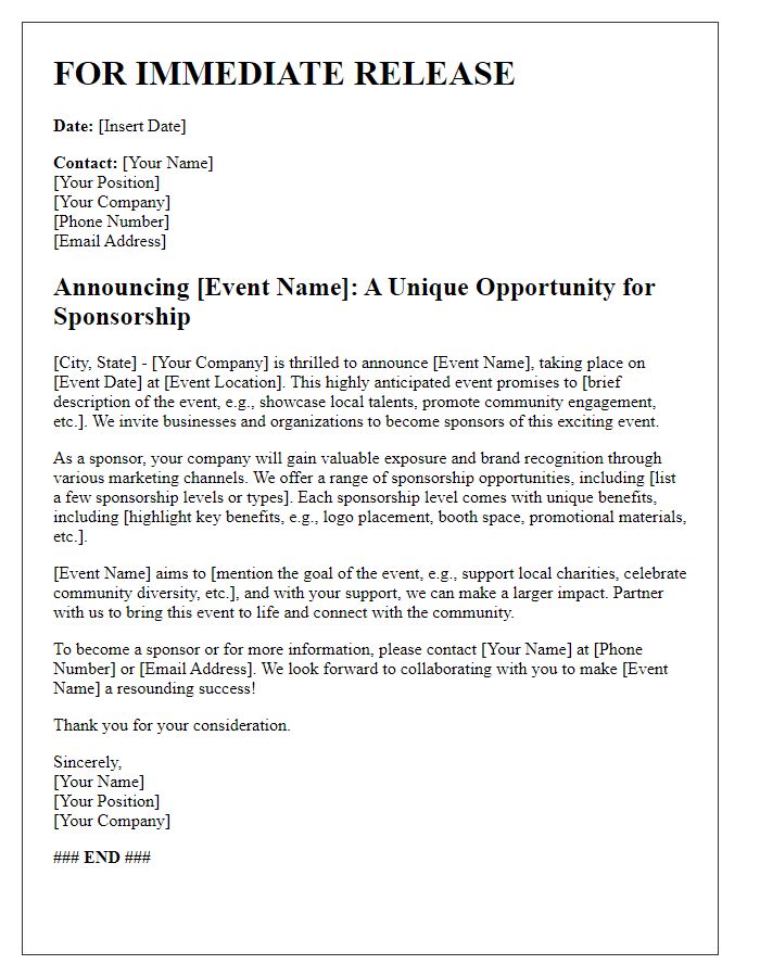 Letter template of press release for event sponsorship