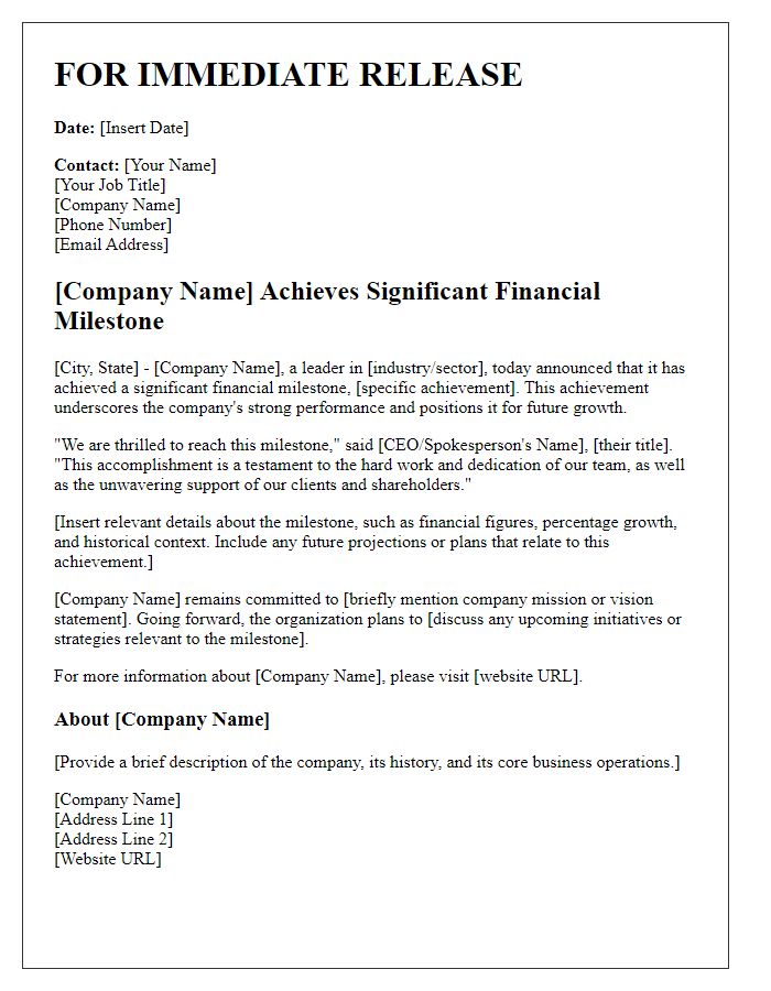 Letter template of press release for financial milestone achievement