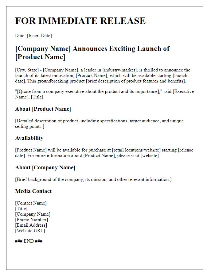 Letter template of press release for product launch