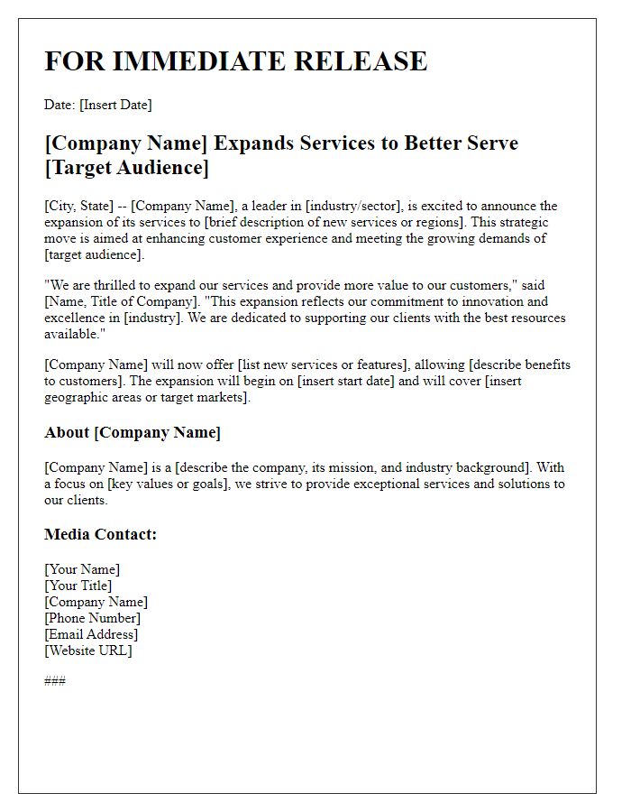 Letter template of press release for service expansion