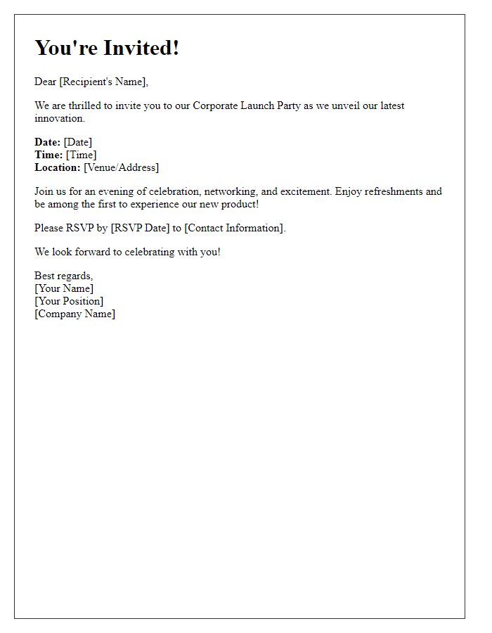 Letter template of a corporate launch party invitation