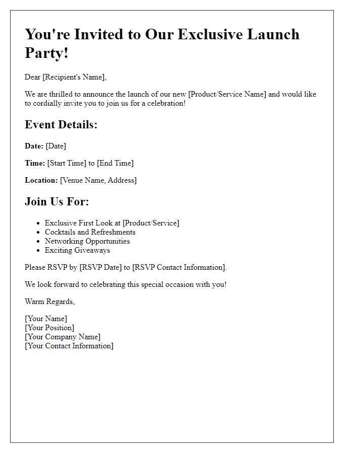 Letter template of a formal launch party invitation