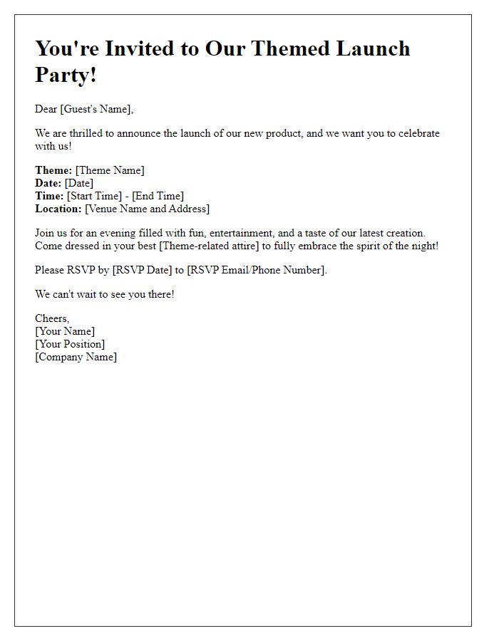 Letter template of a themed launch party invitation