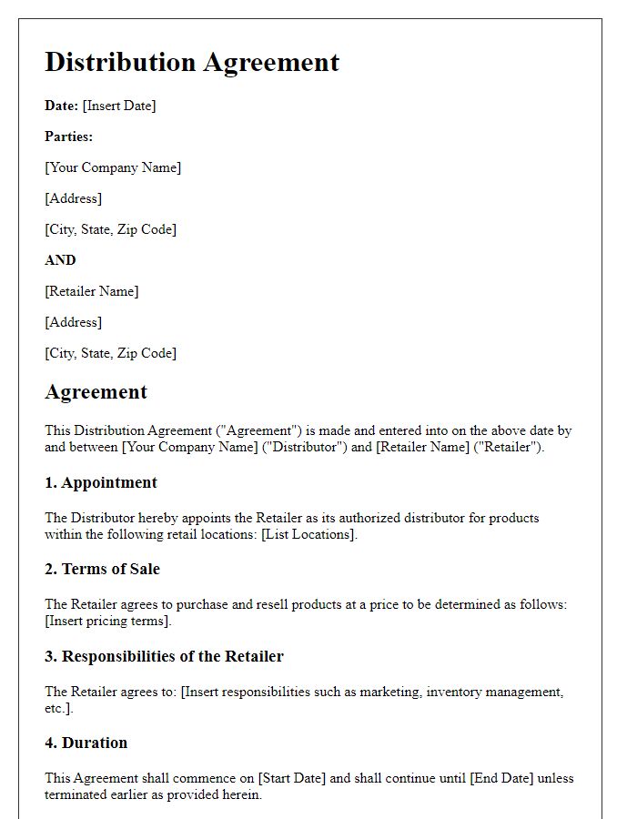 Letter template of distribution agreement for retail locations.