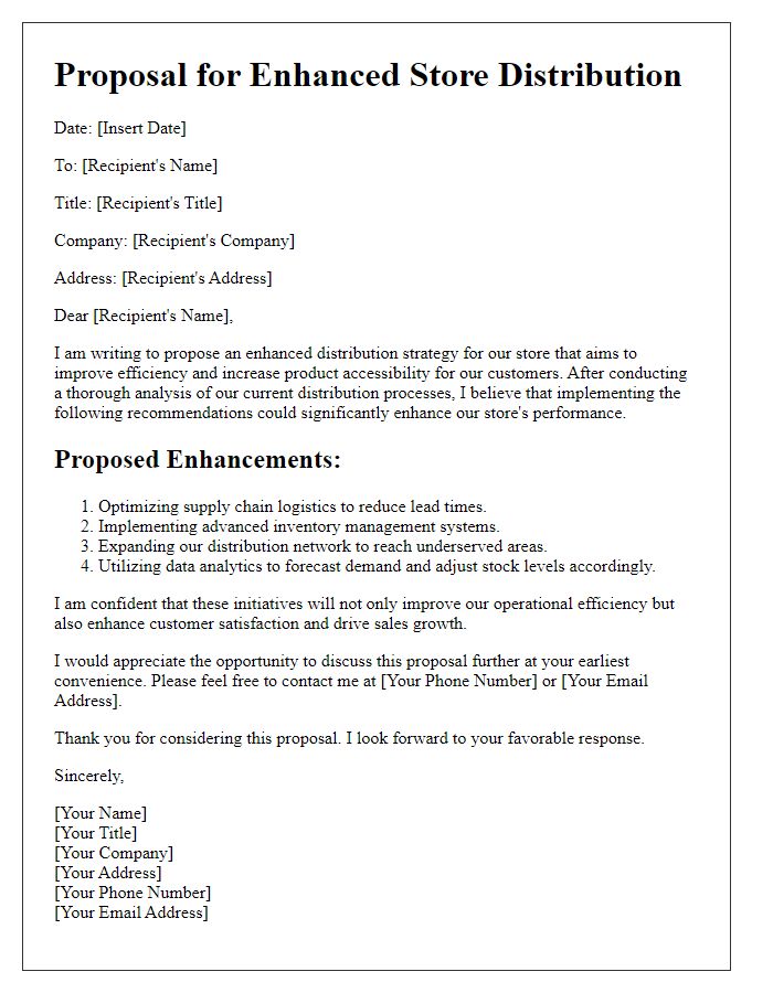 Letter template of proposal for enhanced store distribution.