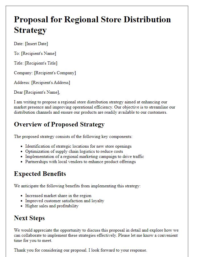 Letter template of proposal for regional store distribution strategy.