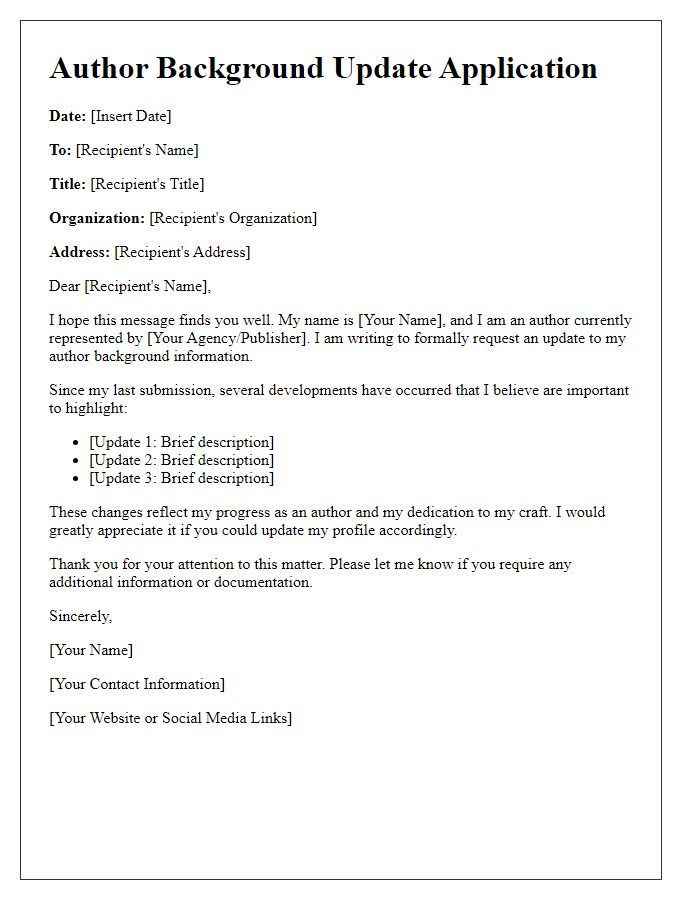 Letter template of author background update application