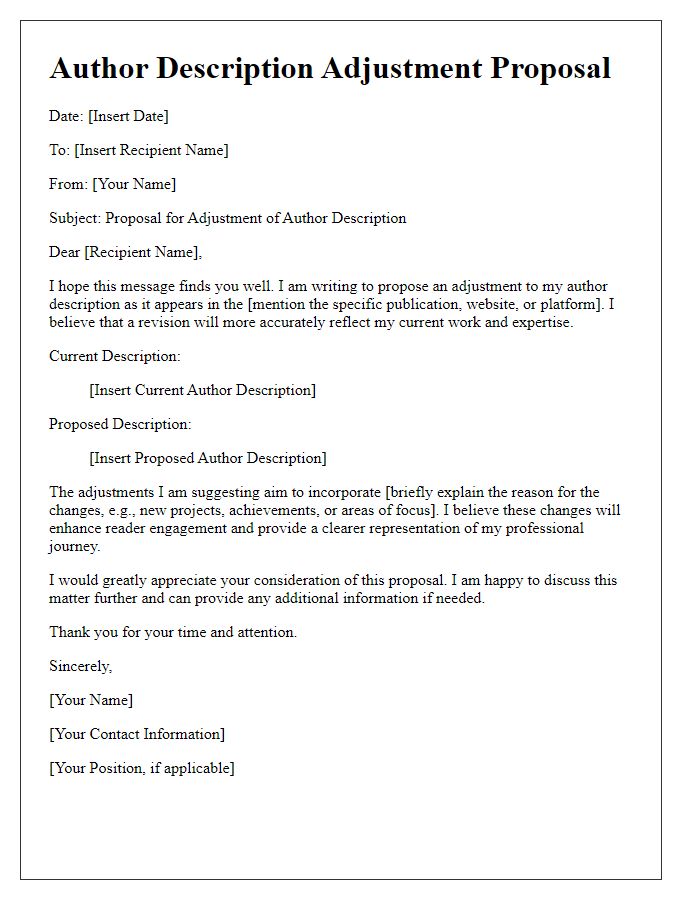 Letter template of author description adjustment proposal