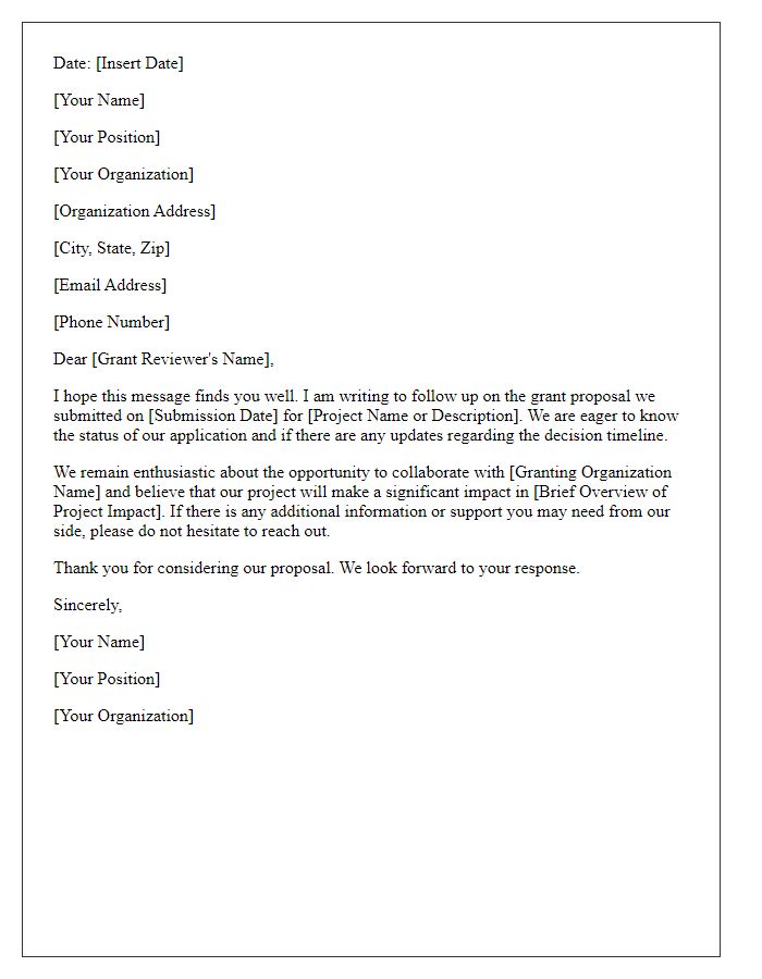 Letter template of grant proposal follow-up