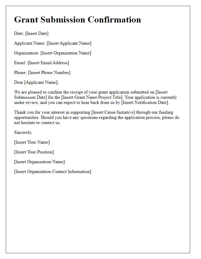 Letter template of grant submission confirmation