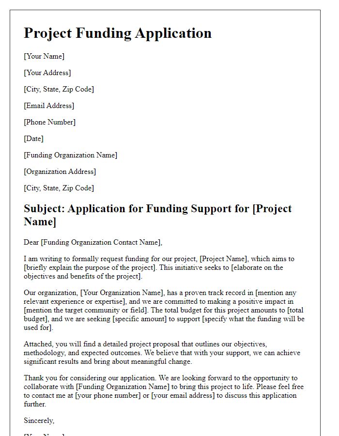 Letter template of project funding application