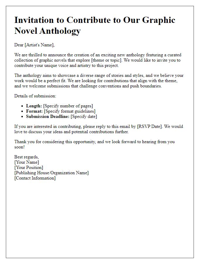 Letter template of anthology contribution invitation for graphic novels