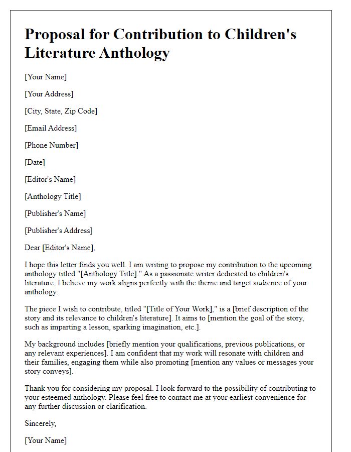 Letter template of anthology contribution proposal for children's literature