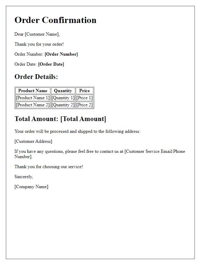 Letter template of print on demand service for order confirmation.