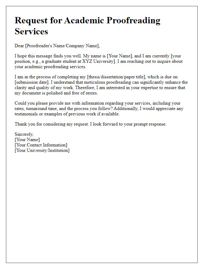 Letter template of interest in academic proofreading services